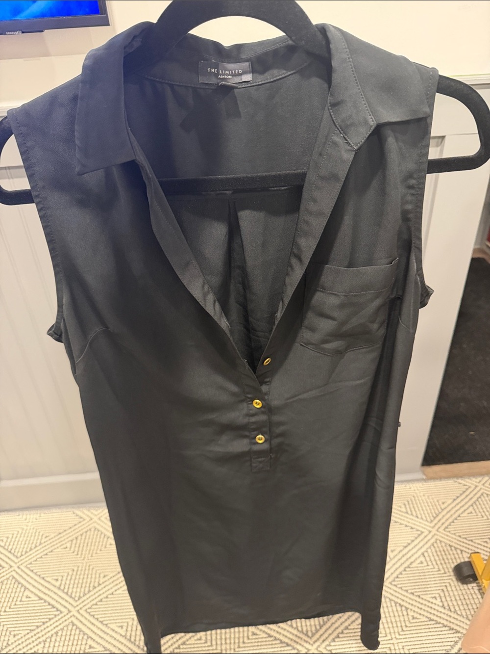 The Limited Black Sleeveless Tunic Dress with Gold Buttons